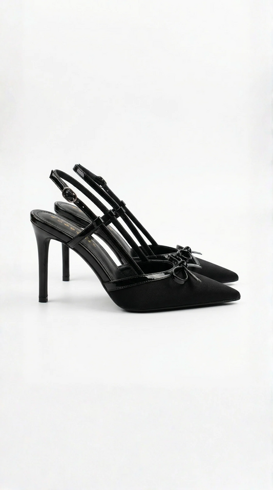 Mónica-Zapatos de Tacón de Satén con Lazo